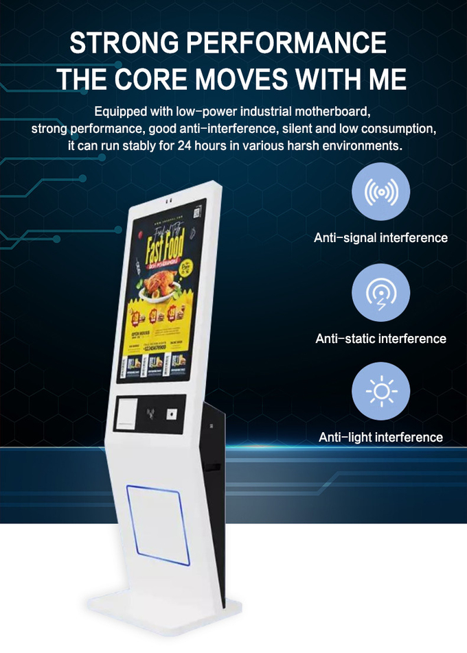 Touch Screen Kiosk POS System, 21.5 Inch Screen, Self-Service Payment Terminal QR Code Scanner Optional With HD Resolution