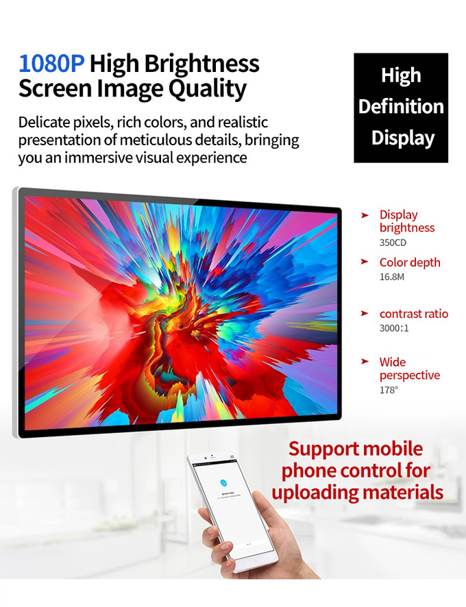 43" Wall Mounted Advertising Screen 400cd/M2 Sheet Metal Housing