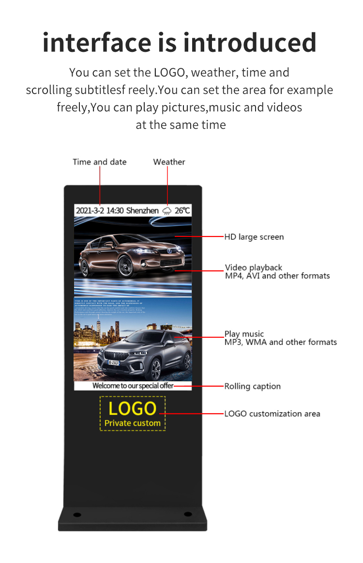 Factory direct sales 55 inch Ip65 outdoor waterproof high brightness floor standing Android Air-cooled for Commercial Display