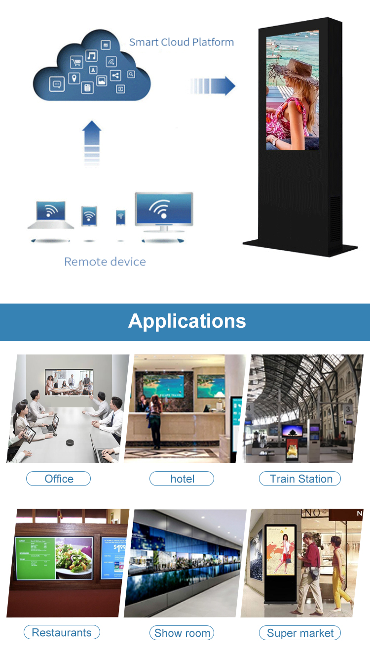Waterproof 75 inch big screen Floor Standing LCD Digital Signage 3840×2160 Resolution Android Windows system optional for public areas Display
