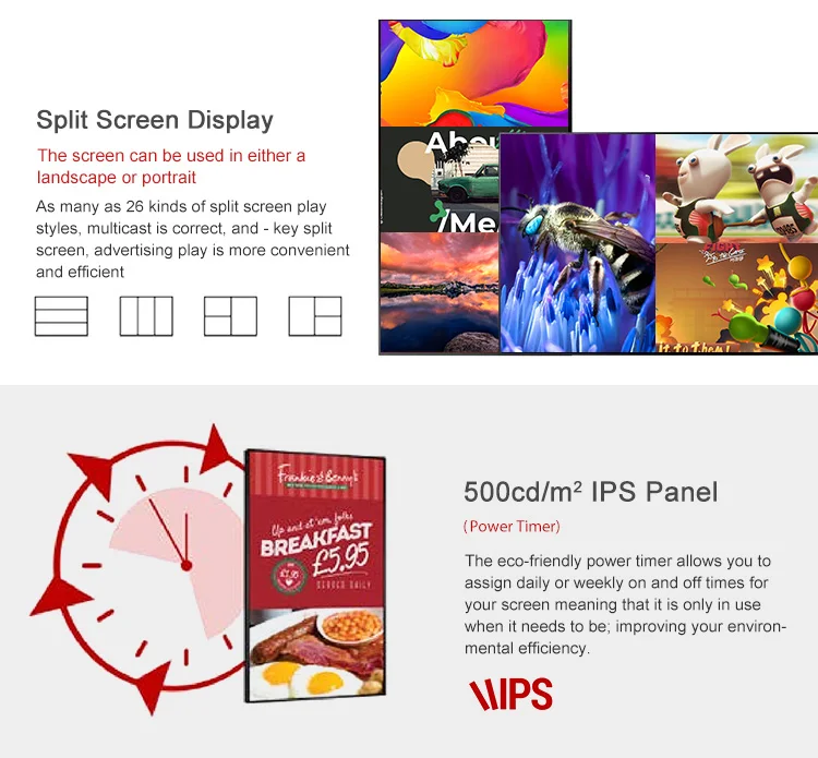 43 Inch Android TV Display Android Media Player Wall Mounted Digital Signage 500cd/M2 Brightness For Cinemas Resorts