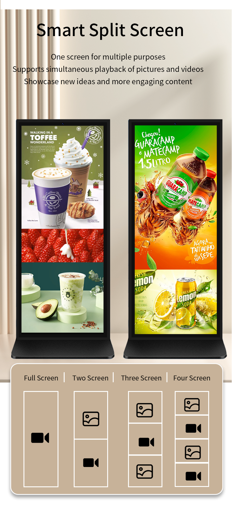 49 Inch 4k Floor Standing high brightness LCD Digital Signage For Indoor Advertising touch screen Android system