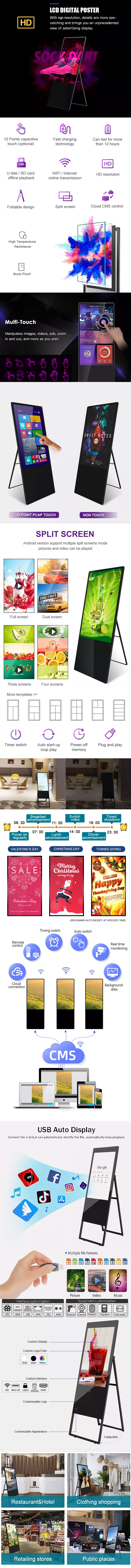 55 Inch Flexible Free Standing I3 4+128gb with touch screen Digital Display Screens Portable For Advertising