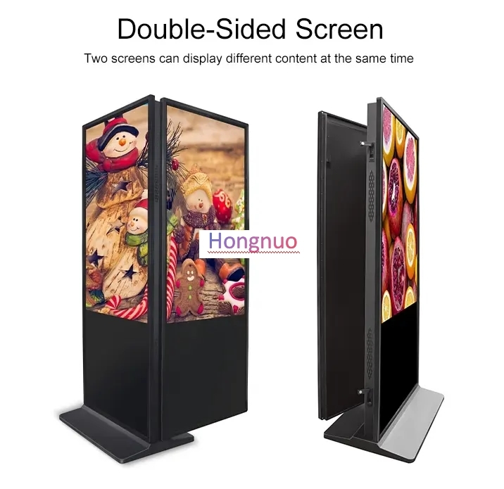 65 inch dual screen Indoor floor standing 4+128 GB metal case blck for Commercial Display high brightness 24H video playback.