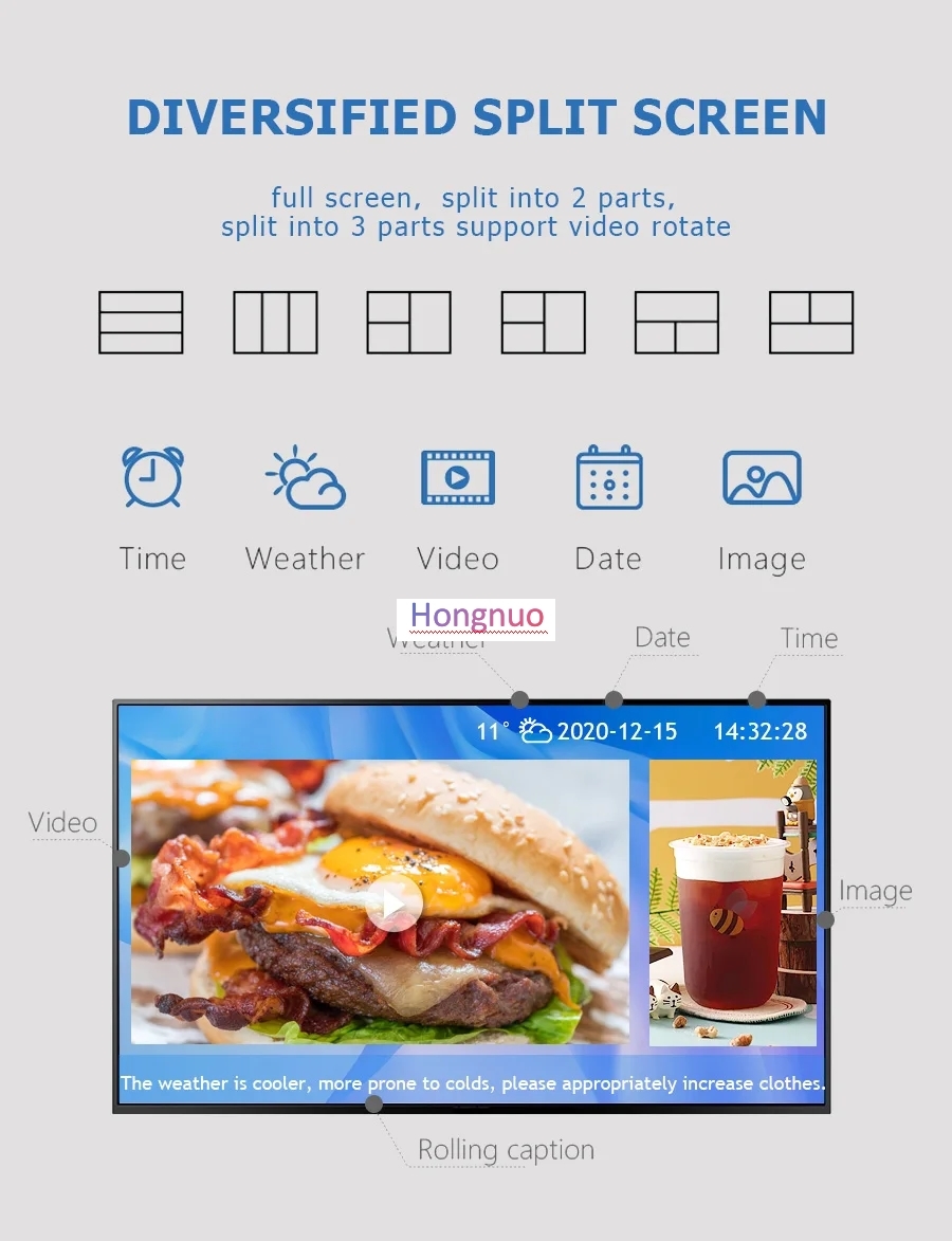 4k Indoor Hanging Wall Mounted 50 inch large screen Digital Signage Shockproof Dustproof high brightness